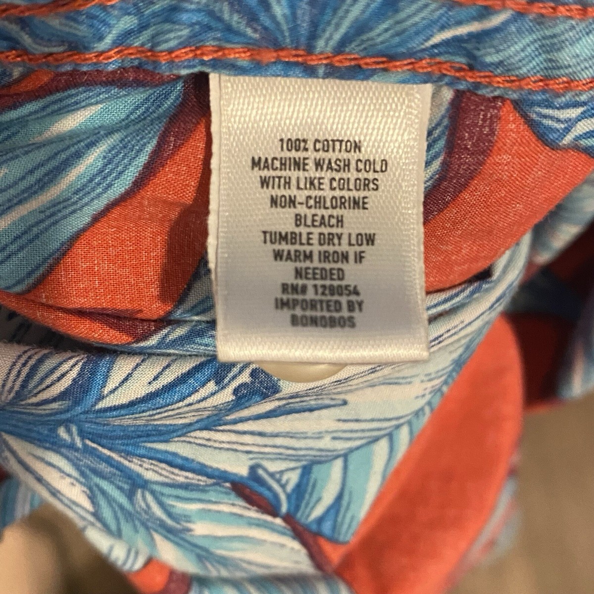 Bonobos Slim Fit Button Front Mens Large Hawaiian Print Red Blue