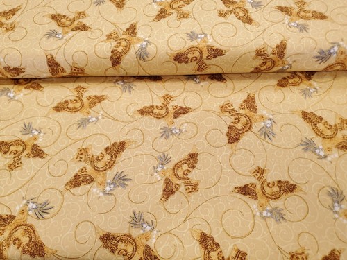 A Golden Holiday Cotton Fabric Birds Gold Quilting Treasure By the Yard - Picture 2 of 2