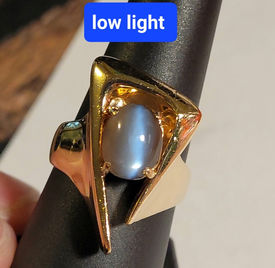 Incredible Natural Blue Line Cats Eye Moonstone Heavy 14g 14k Yellow