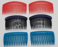 Lot of 3 Pair Vintage Plastic Hair Side Combs Black  Purple Red Blue C    7