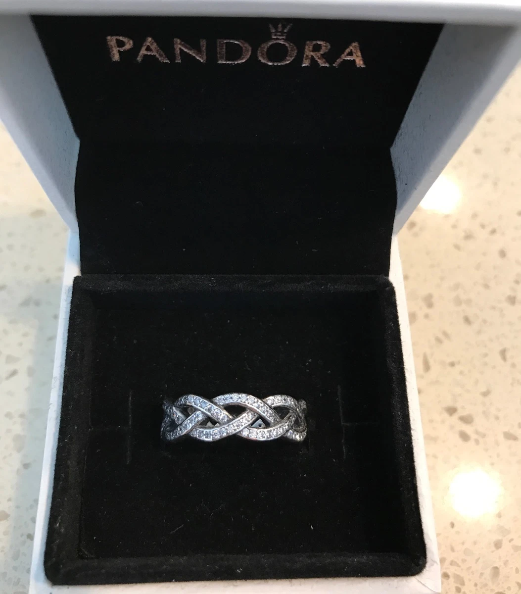 Pandora Sparkling Braid Clear CZ Ring 190913CZ Many Sizes HINGE BOX POLISH CLOTH