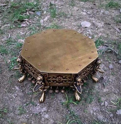Brass Deep Lakshmi Stool Octagonal Shape Chowki Handmade Auspicious Table EK961