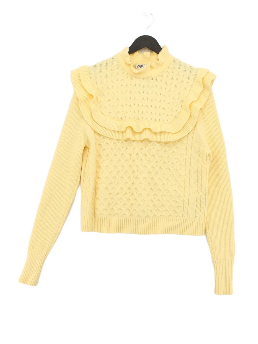 Zara Women s Jumper L Yellow Viscose with Nylon Polyester High