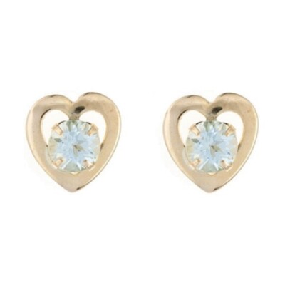 9ct Gold Heart Stud Earrings With Aquamarine/Topaz - Gift Boxed, UK Made 11 thumbnail image