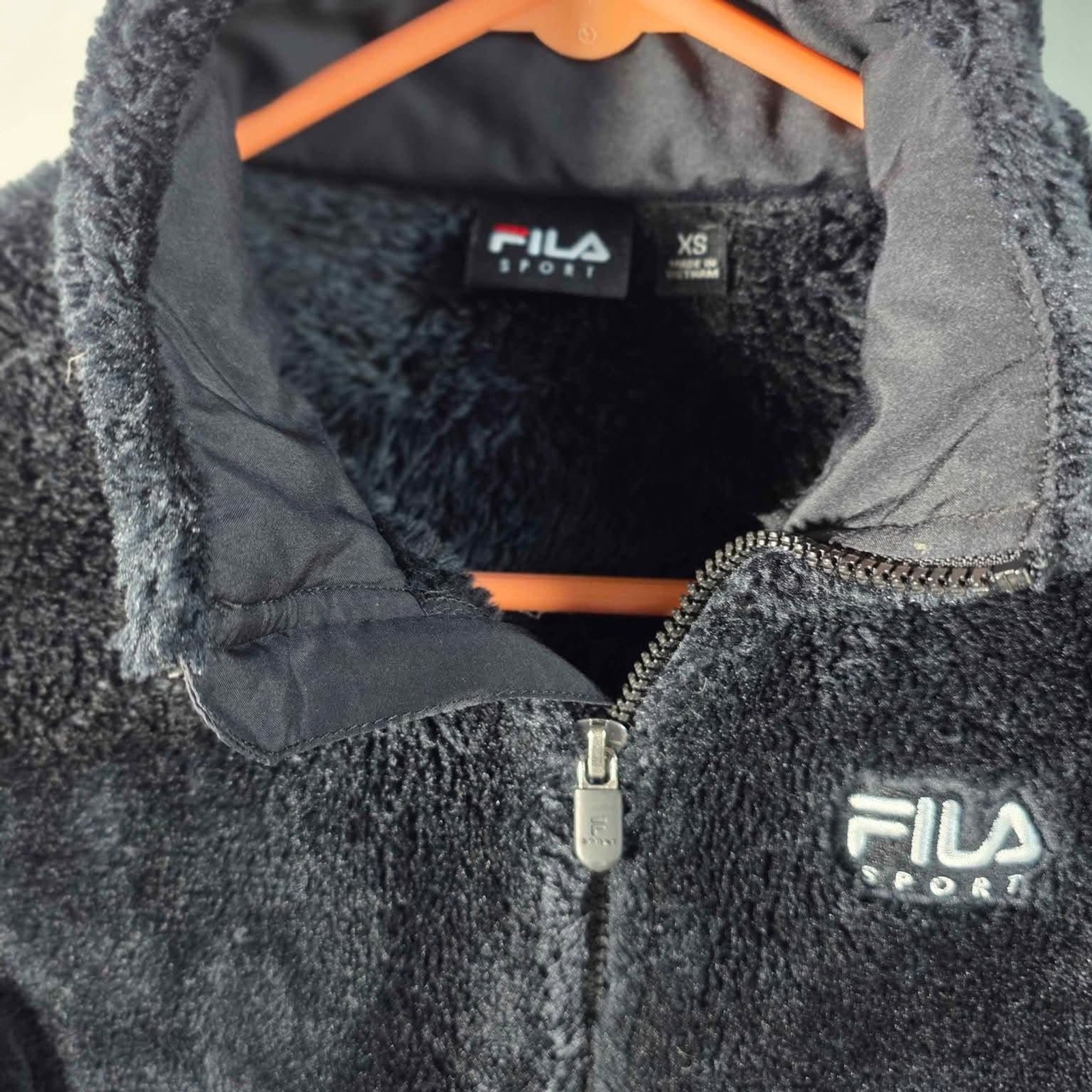 FILA SPORT Black Faux Fur Teddy Bear Coat / Jacket  Full Zip Women's XS