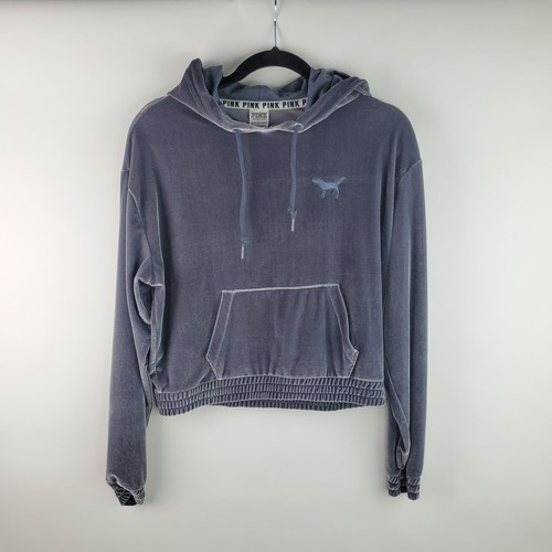 Pink VS Hoodie Womens XS Gray Velour Crop Sweatshirt - Picture 8 of 14