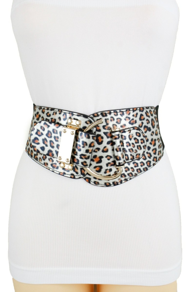 Women Wide Leopard Cheetah Print Elastic Fashion Belt Gold  display picture 1