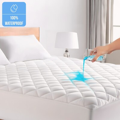 Quilted Mattress Pad Waterproof Mattress Topper Deep Fitted Protector Bed Cover