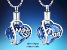 New Heart Mom Dad Crystal Cremation Urn Ashes Memorial Necklace