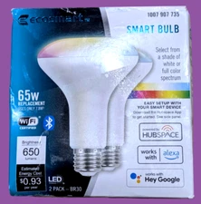 Ecosmart 2-pk BR30 LED Smart Bulb 65W Alexa/Google Compatible WiFi Voice Control