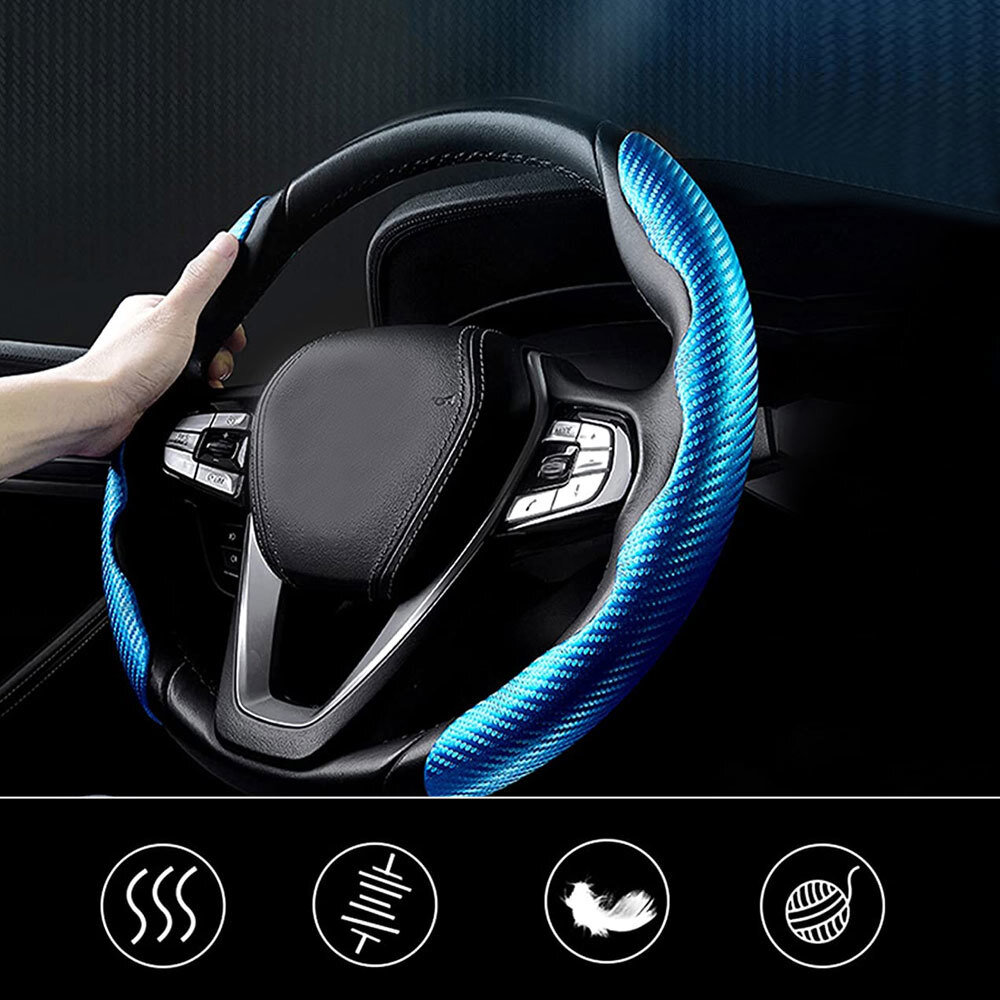 2X Blue Carbon Fiber Car Steering Wheel Booster Non-Slip Cover Trims Accessories