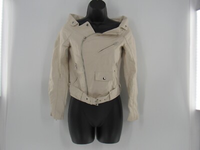 AFTF Basic Outerwear Cream Moto Biker Jacket w/ Zippers Women's Size Small