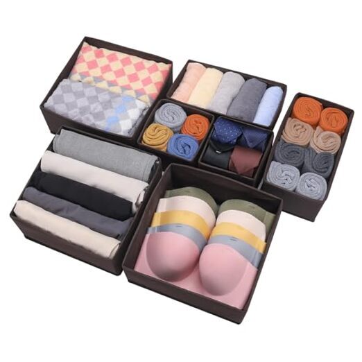 Foldable Underwear Dresser Drawer Organizer and Closet Dividers 7 Pack Brown