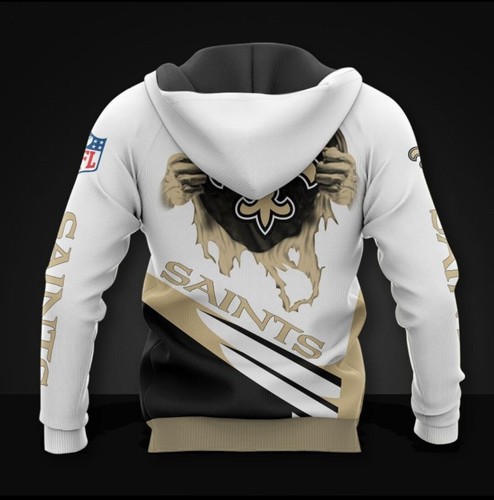 New Orleans Saints NFL Unisex "Busting Lose" White and Black Pullover 3D Hoodie - Picture 2 of 3