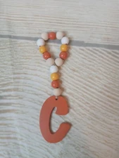 New "C" Wood Bead Garland Tier Tray Ornament Decor Fall Tag Initial Halloween 