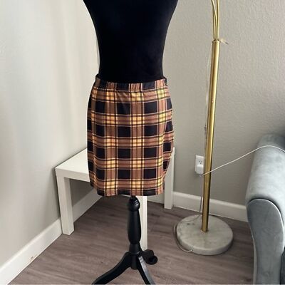 Shein Women's Pull On Plaid Mini Skirt Yellow and Black Size Large