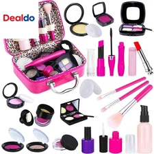 Pretend Makeup Kit for Girls, Kids Pretend Play Makeup Set - with Cosmetic Bag f