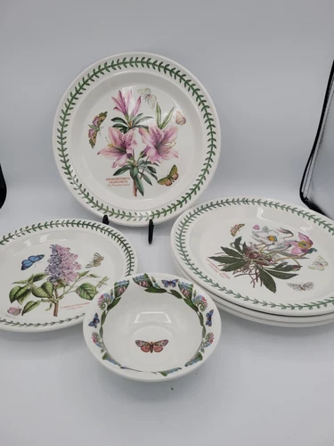 Vintage Portmeirion Lot Botanic Garden 4Dinner Plates 1 Salad 1 Bowl Butterflies