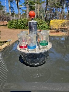 AS IS  Vtg Park Sherman MCM Liquor Dispenser 6 Shot Glasses Rotating Chrome Tray