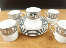 5 Czech Republic Greek Key Espresso Porcelain Coffee Cups & Saucers