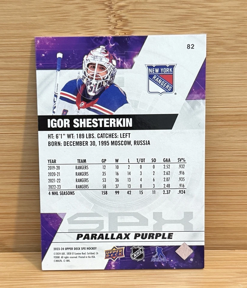 2023-24 SPx Purple Parallax /149 Igor Shesterkin #82 - Image 2 of 2