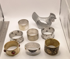 JOB LOT OF VINTAGE NAPKIN RINGS x 8.  ARTS & CRAFTS / ART DECO/ SILVER PLATE. 