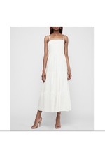 Express Off White Textured Cotton Shoulder Tie Tiered Maxi Dress M Boho Lined
