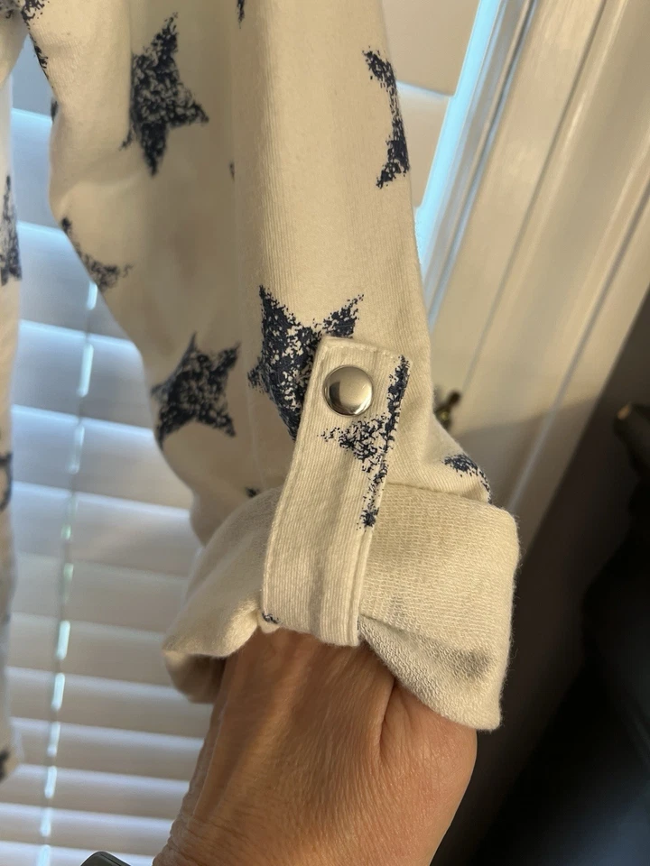 Style & Co Sport Full Zip Hoodie White/Blue Stars Womans S Roll Tab Sleeves - Image 2 of 4