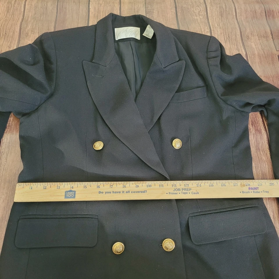 Blazer Lord & Taylor Mujer 8 Negro Doble Pecho 6 Botones Dorados 100% Lana Foto 4 de 4