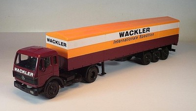 NZG 1/50 Nr. 186 Mercedes Benz Sattelzug Pritsche/Plane Wackler E-OVP #1010