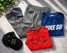Lot of 4 Youth Boys NIKE  UNDER ARMOUR Shirts  Pants, Hat Sz M
