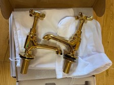 Gold Basin Pillar Taps Pair Two Bathroom Sink Tap Hot and Cold Taps Bathroom