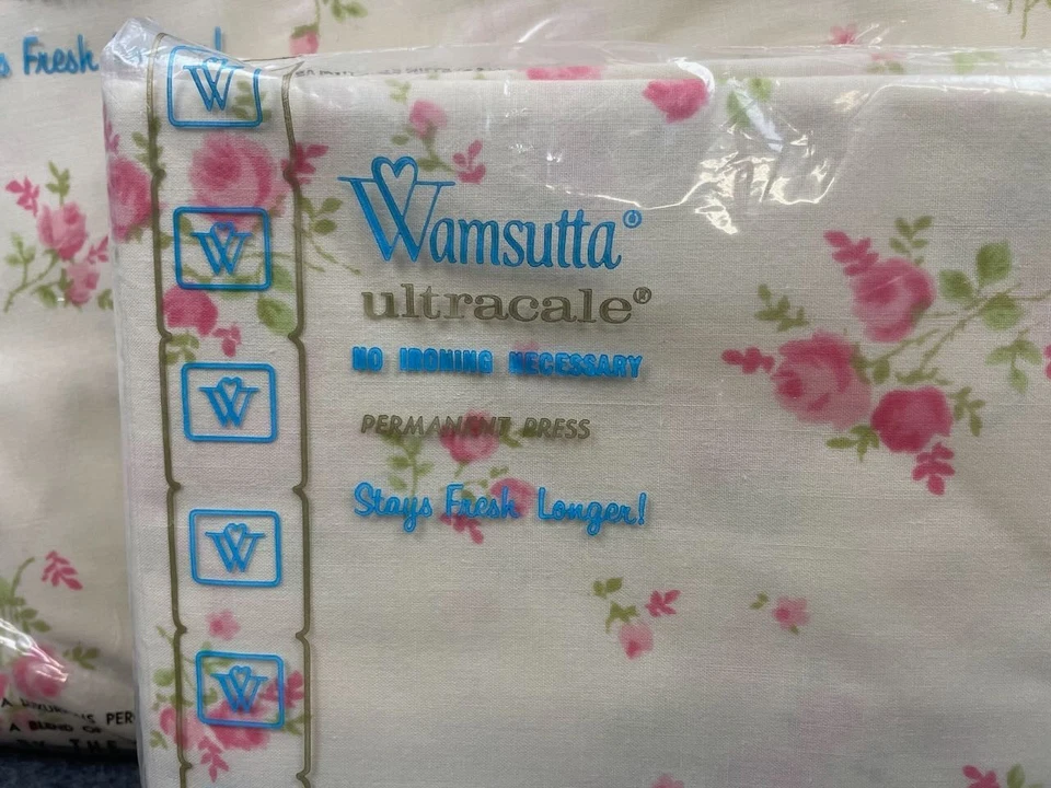 Vtg Wamsutta Ultracale Rose Double Fitted Sheet Set & 2 Standard Pillow 70s NOS - Image 2 of 4