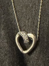 Sterling Silver Cubic Zirconia Open Heart Pendant Necklace 18 - 405