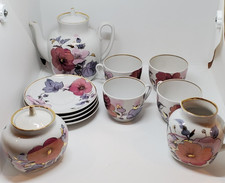 Vintage Lomonosov Imperial Porcelain Hibiscus Pattern Tea Set For Four USSR