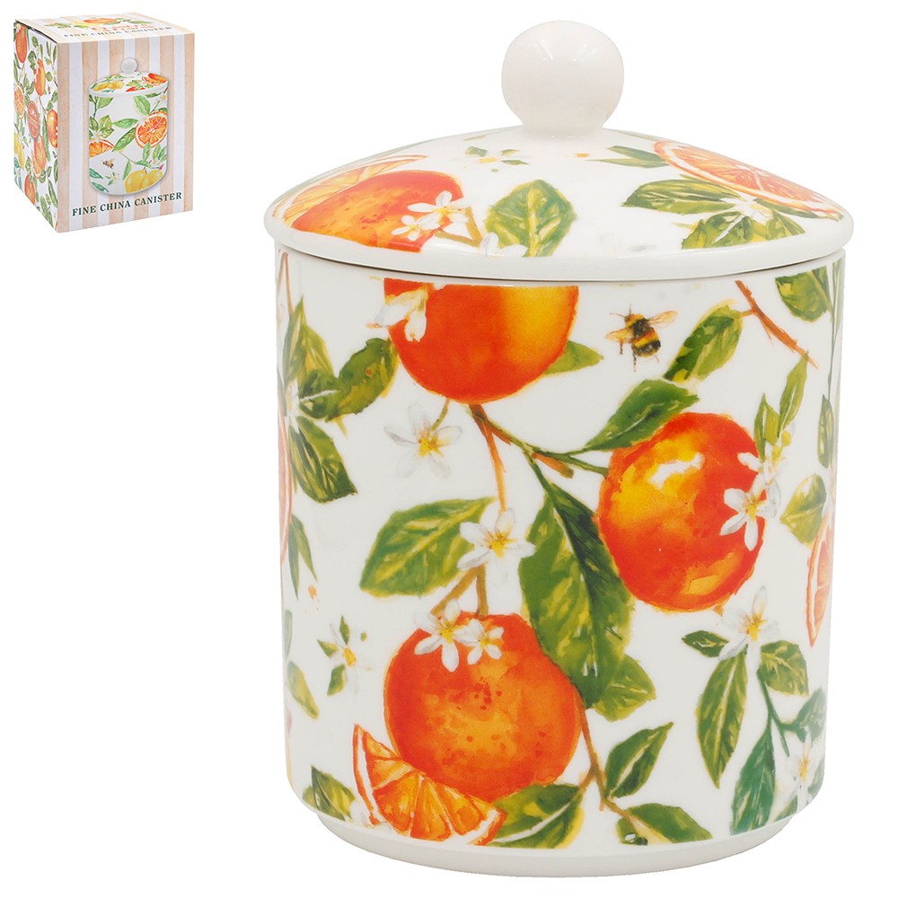 Ceramic Canister w/ Lid Orange Lemon Jennifer Rose Tropical Citrus Fruits Design