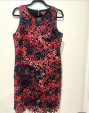 Vince Camuto Sleeveless Sheath Dress Floral Lace Lined Black/Red/Pink 10