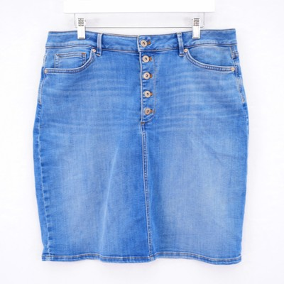 #ad J. Jill Denim Skirt Blue Stone Wash Whisker Exposed Button Fly 35 22 $19.94