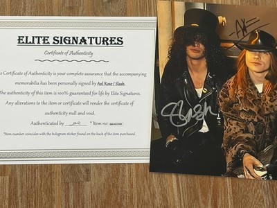 Axl Rose AND Slash autographed 8x10 photo, signed, authentic, Guns N Roses, COA