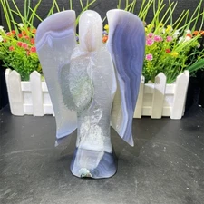 2LB 6.3" Natural Grey Sardonyx  Agate Angel Decor Crystal Energy Statue Reiki