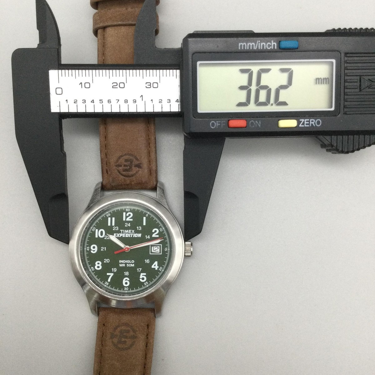 Timex Expedition Mens Watch 36mm Green Dial Leather Indiglo Date