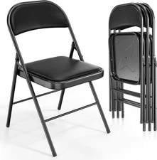 4 Pack Folding Chairs with Padded Seats, PU Leather, 350 lbs Capacity