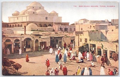 Bab Sujka Square Tunis Algeria Vintage Postcard Historic Market Scene
