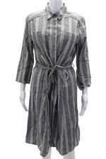 Max Studio Womens Striped Button Up Collared Dress Gray Size M