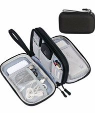 Black Water-Resistant Travel Electronics Organizer Case w/ Zipper, Wrist Strap
