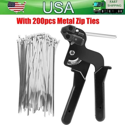 Metal Cable Tie Gun Kit,Zip Tie Tool With 200pcs Stainless Steel Cable Ties