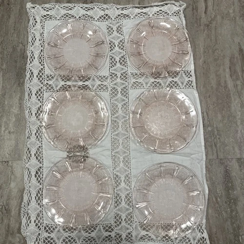 Set of 6 Pink Cherry Blossom Depression Glass 9" Dinner Plates
