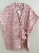 NEW LOFT pink sweater womens XS/small Spacedye Belted Wrap poncho oversized boho