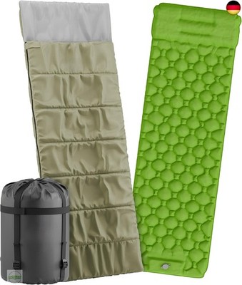 2-in-1 Schlafsack mit integrierter, selbstaufblasender Isomatte & Fußpumpe