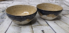 Two MCM SUN Brown Bowls w Abstract Glazing  Black & Brown Hand Made Appx 3 Inch